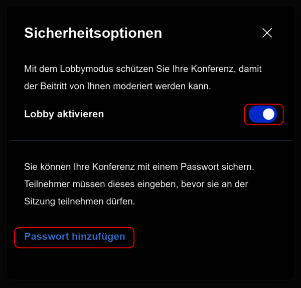 Fenster: Sicherheitsoptionen Fenster: Sicherheitsoptionen
